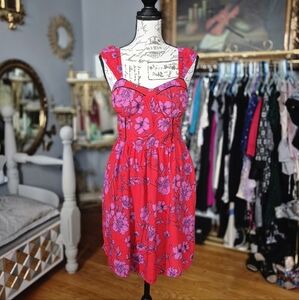 Land of the Free Floral 1950s-style Red Midi Dress Medium